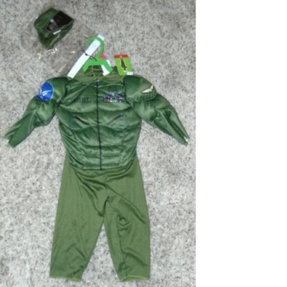 Toddler Aviator Pilot Halloween Costume 2T Muscle Green Jumpsuit & Mask Boys - Picture 3 of 6